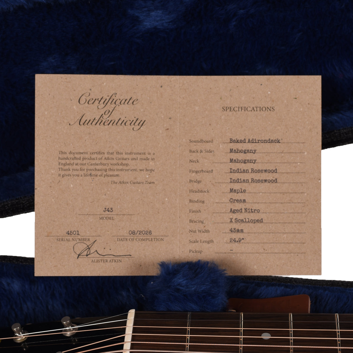Atkin The Forty Three Adirondack Spruce/Mahogany Aged Sunburst w/Indian Fingerboard & Bridge Acoustic Guitars