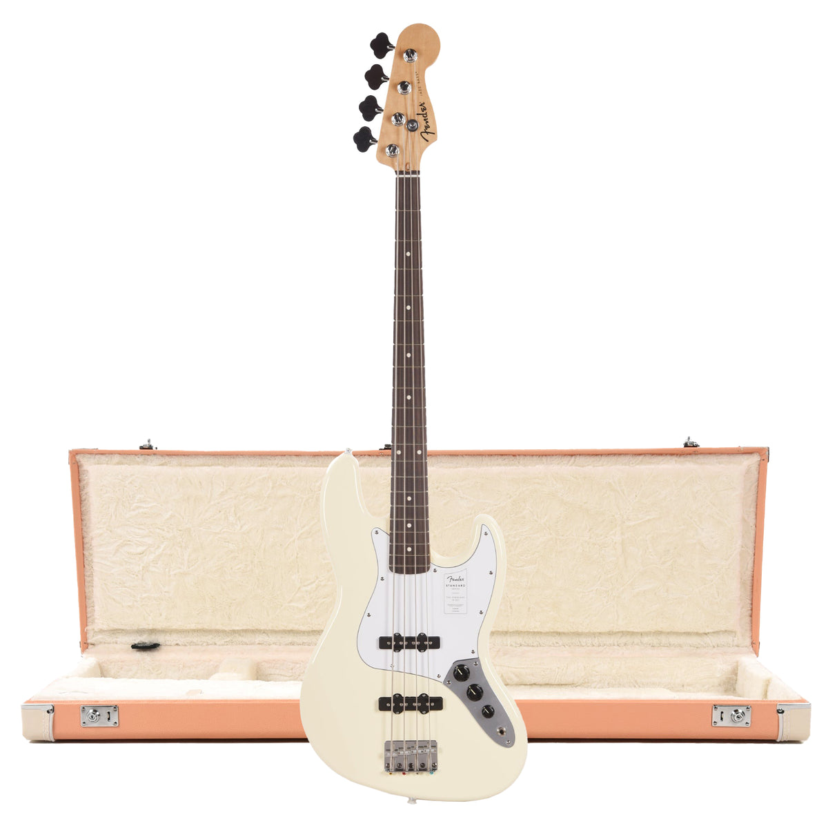 Fender Standard Jazz Bass LRL Olympic White and Pacific Peach Hardshell Case Bundle Bass Guitars / 4-String