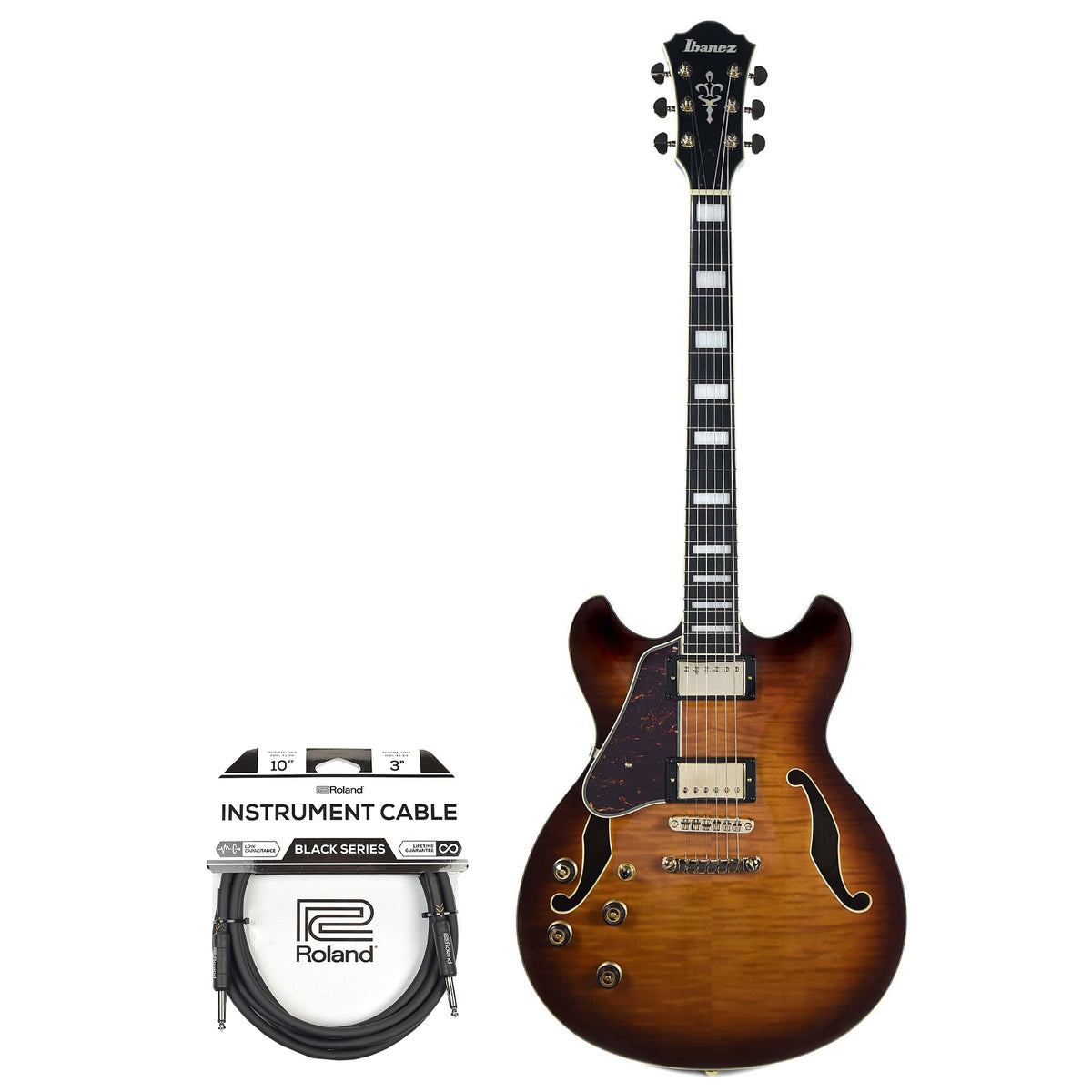 Ibanez AS93FML Artcore Expressionist Semi-Hollow Body Violin Sunburst Left-Handed and (1) Cable Bundle Electric Guitars