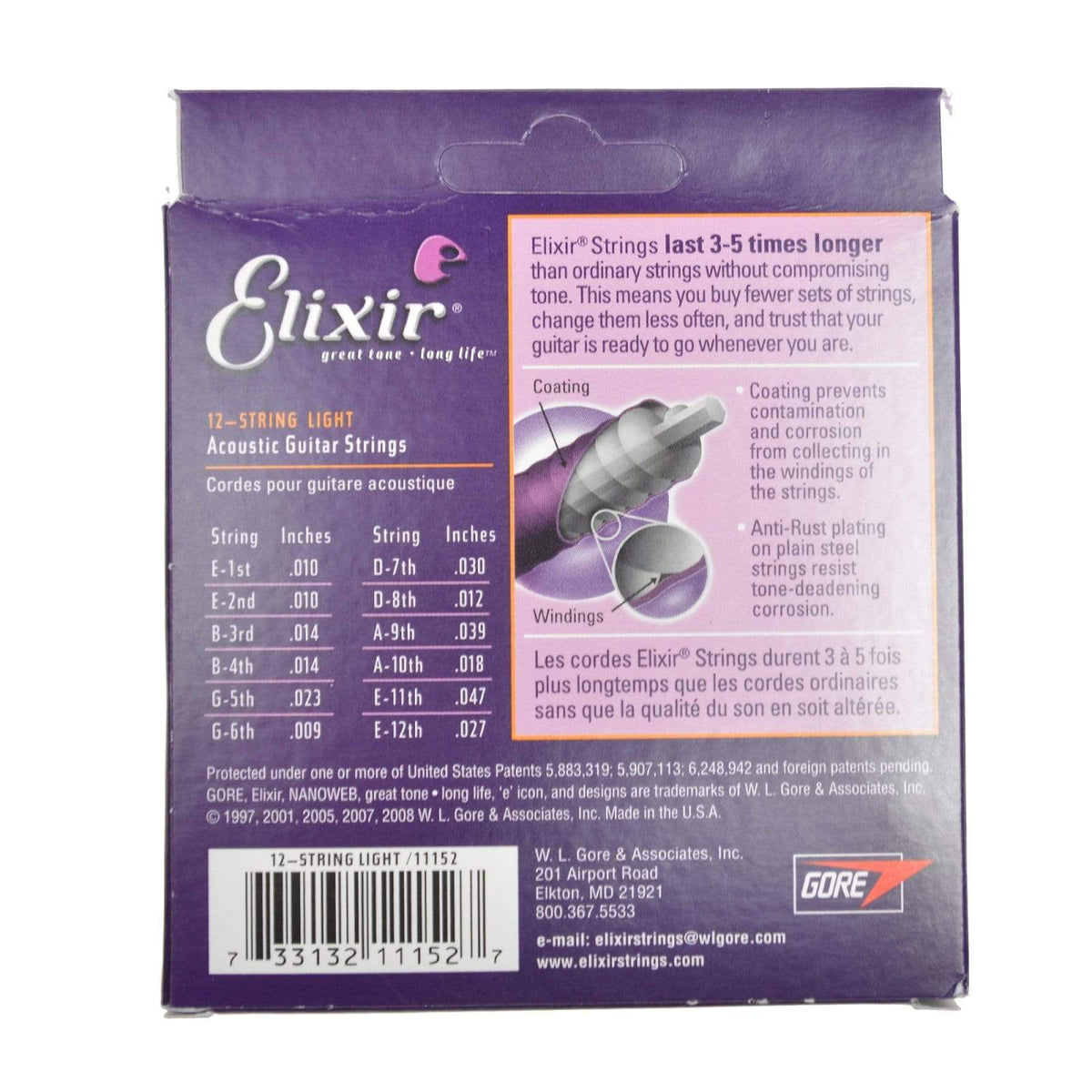Elixir 11152 Acoustic Nano 10-47/27 12-String Accessories / Strings / Guitar Strings