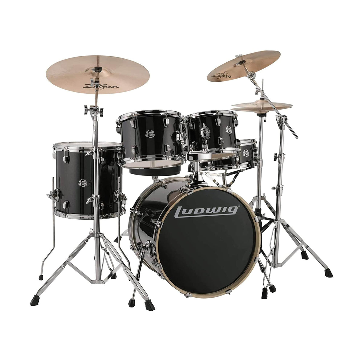 Ludwig Element Evolution 10/12/14/20/5x14 5pc. Drum Kit Black Sparkle w/Hardware & Zildjian I Series Cymbals Drums and Percussion / Acoustic Drums / Full Acoustic Kits