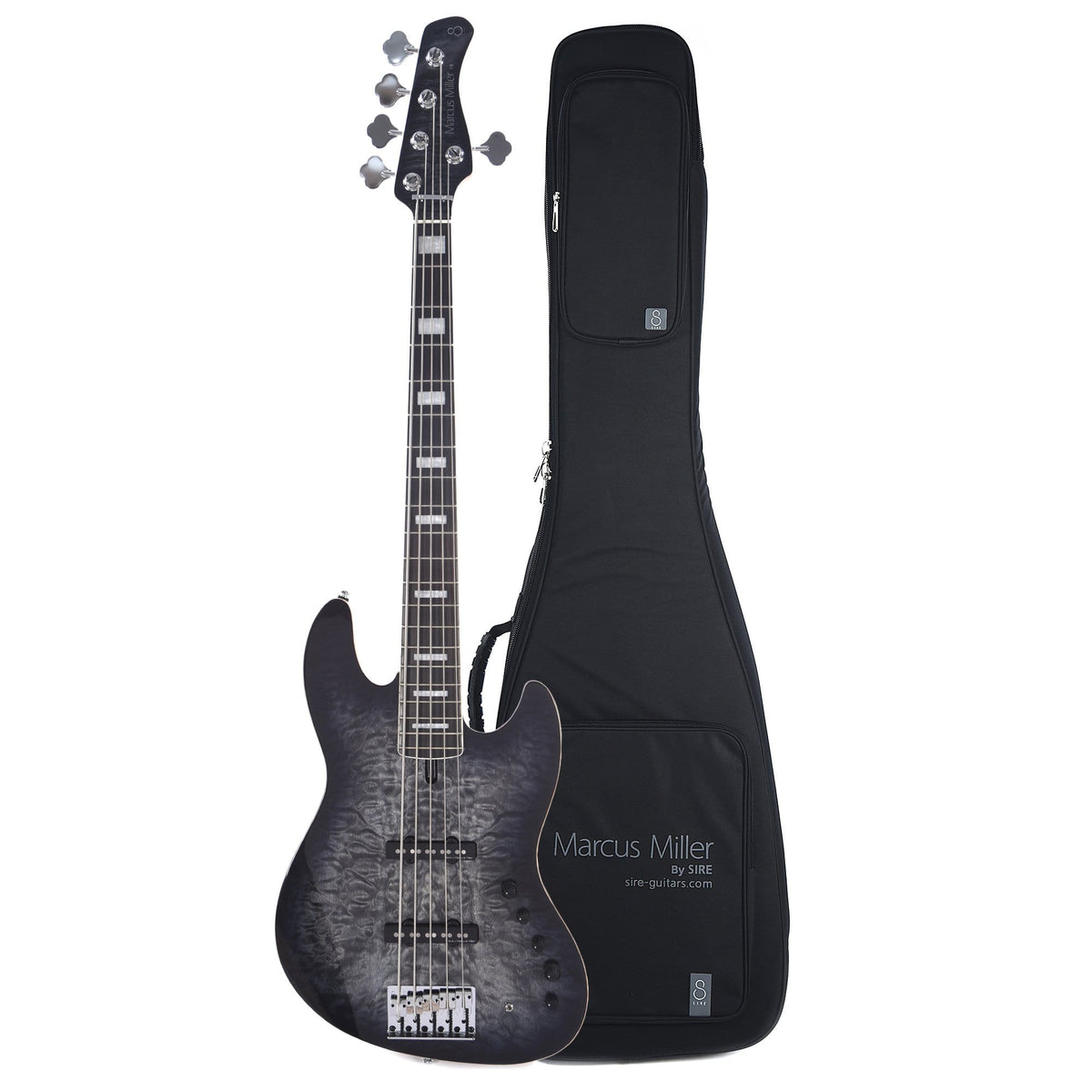 Sire Marcus Miller V9 Swamp Ash/Quilted Maple 5-String Transparent Black (2nd Gen) and Sire Gig Bag Bundle Bass Guitars / 5-String or More
