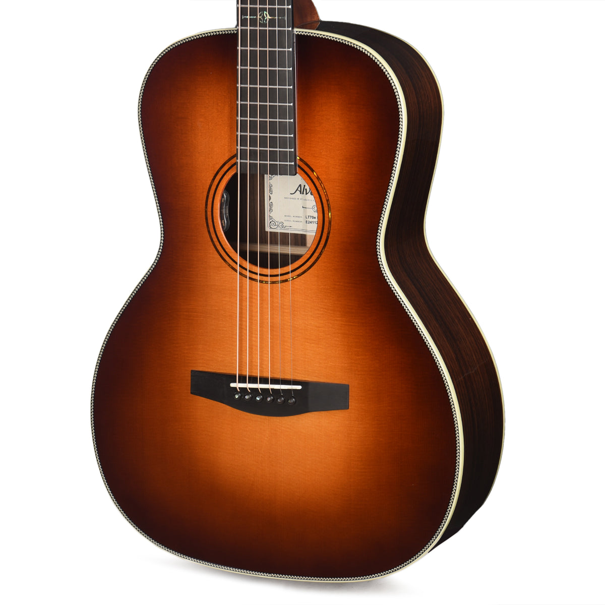 Alvarez LT70e Herringbone Laureate 000-12 AAA Solid North American Sitka/Solid East Indian Rosewood Sunset Acoustic Guitars / OM and Auditorium
