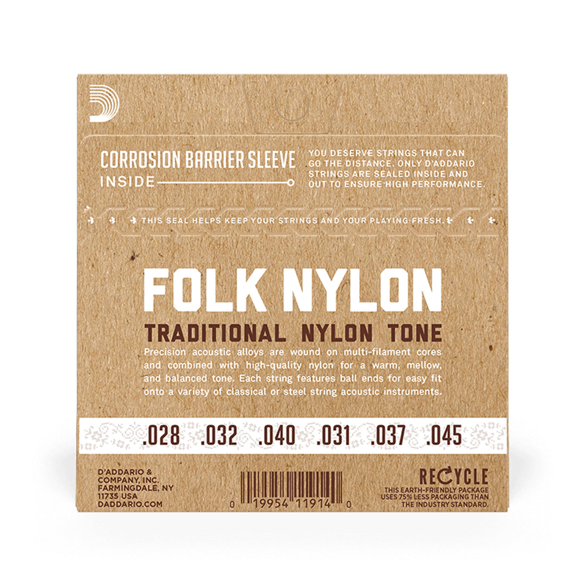 D'Addario EJ32 Folk Nylon Ball End Silver Wound Black Nylon Trebles Accessories / Strings / Guitar Strings