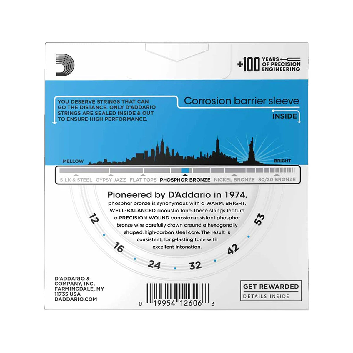 D'Addario EJ16-3D Acoustic Phosphor Bronze Light 12-53 3-Pack Acoustic Guitars / 12-String