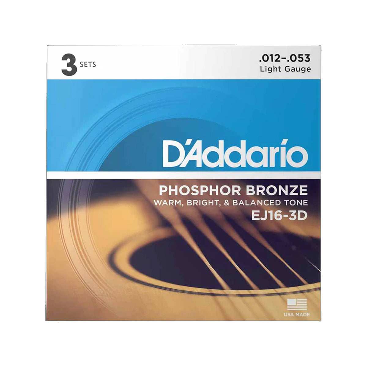 D'Addario EJ16-3D Acoustic Phosphor Bronze Light 12-53 3-Pack Acoustic Guitars / 12-String