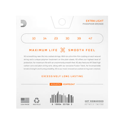 D'Addario XS Coated Acoustic Phosphor Bronze Extra Light 10-47 Acoustic Guitars / 12-String
