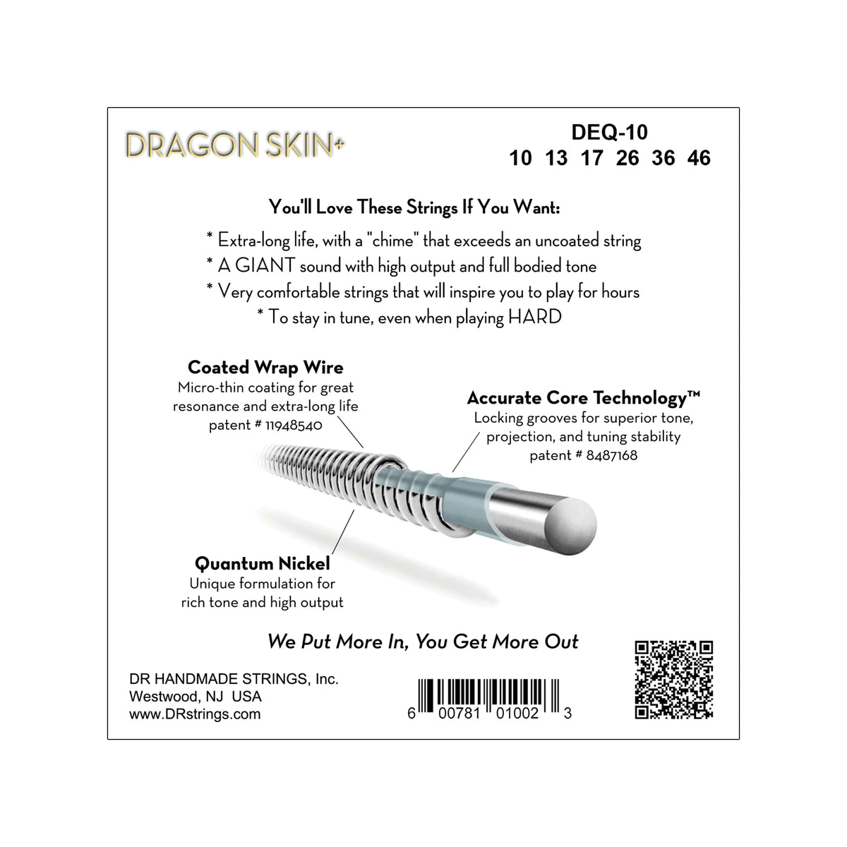 DR Strings DRAGON SKIN+ Quantum Nickel Electric Guitar Strings Medium 10-46 Accessories / Strings / Guitar Strings