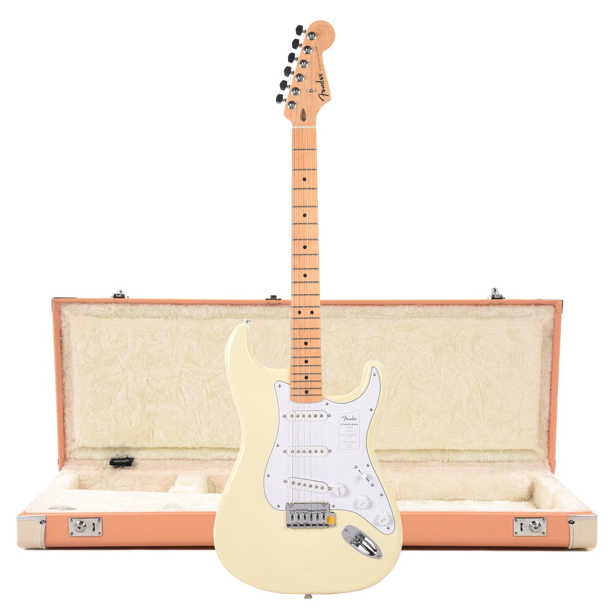 Fender Standard Stratocaster MN Olympic White and Pacific Peach Hardshell Case Bundle Electric Guitars / Solid Body