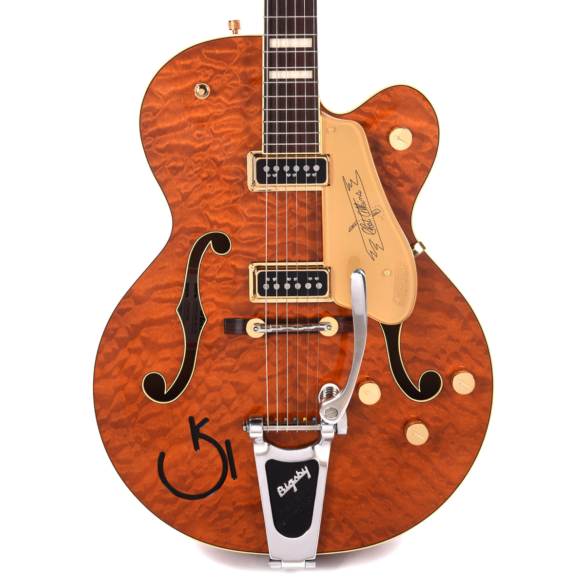 Gretsch G6120TGQM-56 Limited Edition Quilt Classic Chet Atkins Hollow Body with Bigsby Roundup Orange Stain Lacquer Electric Guitars / Semi-Hollow