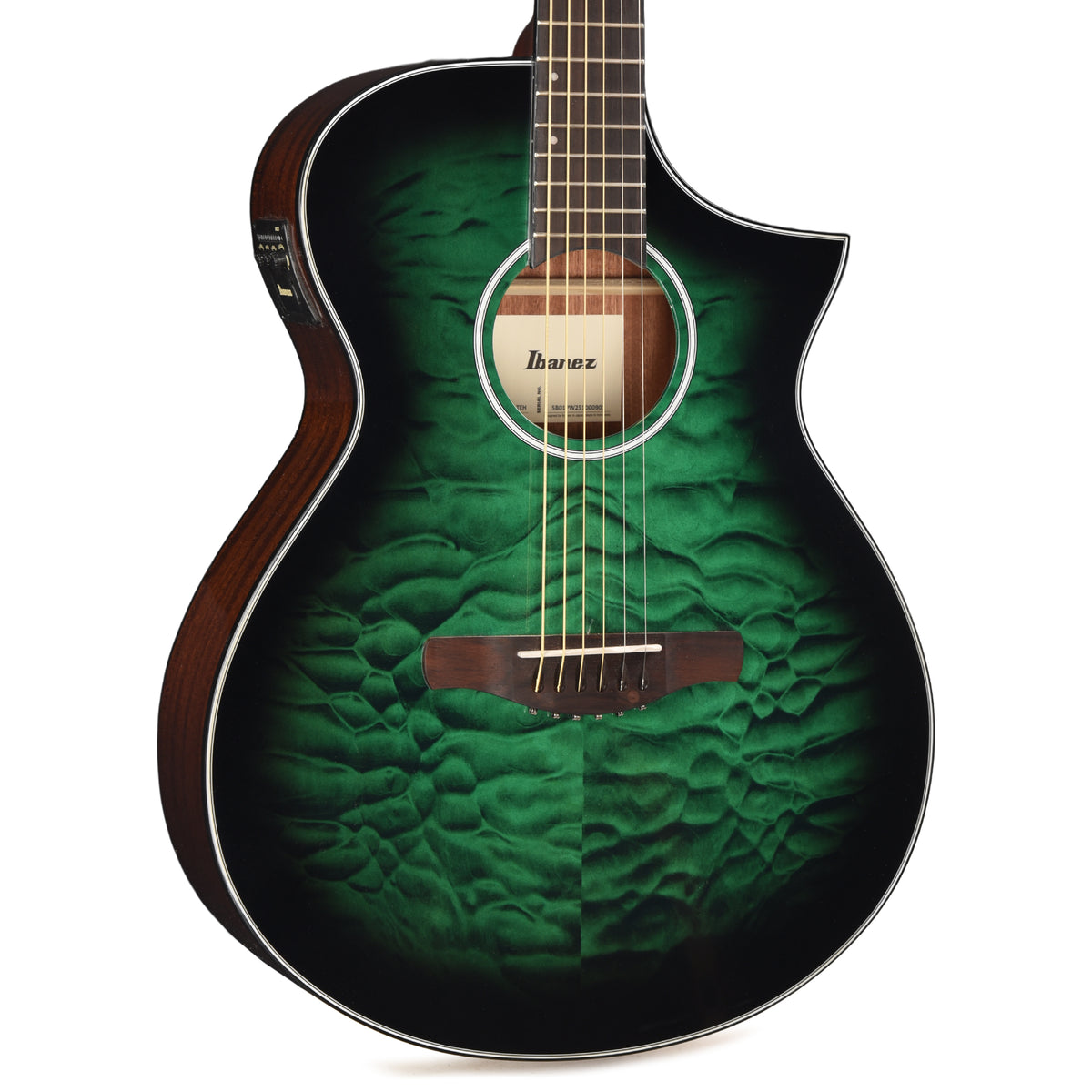 Ibanez AEWC16QATEH AEWC Acoustic-Electric Guitar Transparent Emerald Burst High Gloss Acoustic Guitars
