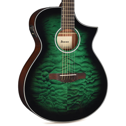 Ibanez AEWC16QATEH AEWC Acoustic-Electric Guitar Transparent Emerald Burst High Gloss Acoustic Guitars