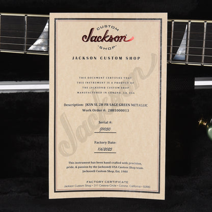 Jackson Custom Shop Soloist 2H FR Sage Green Metallic Electric Guitars / Solid Body