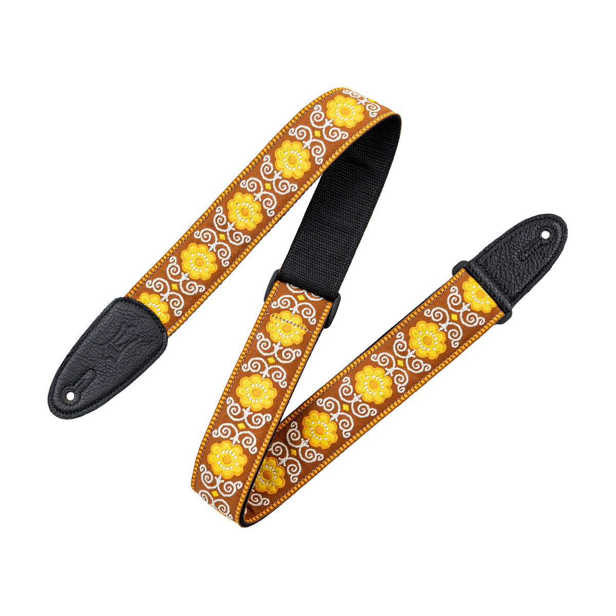 Levy's Original Hootenanny Series 2" Yellow Flower Power Hootenanny Jacquard Weave Guitar Strap Accessories / Straps