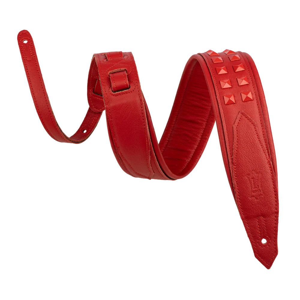 Levy's 2.5" Garment Leather Guitar Strap Red w/Red Studs Straps