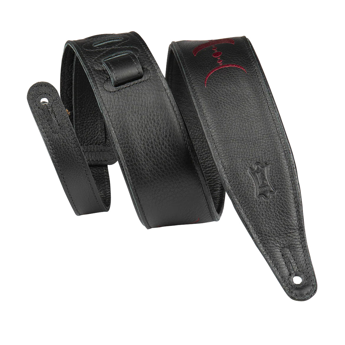 Levy's 2.5" Padded Garment Leather Guitar Strap Black w/Burgundy Moon Phases Straps
