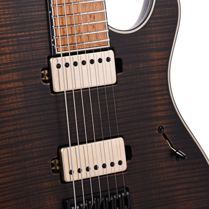 Mayones Regius 7 Baritone Flamed Maple/Swamp Ash Antique Black Electric Guitars / Solid Body