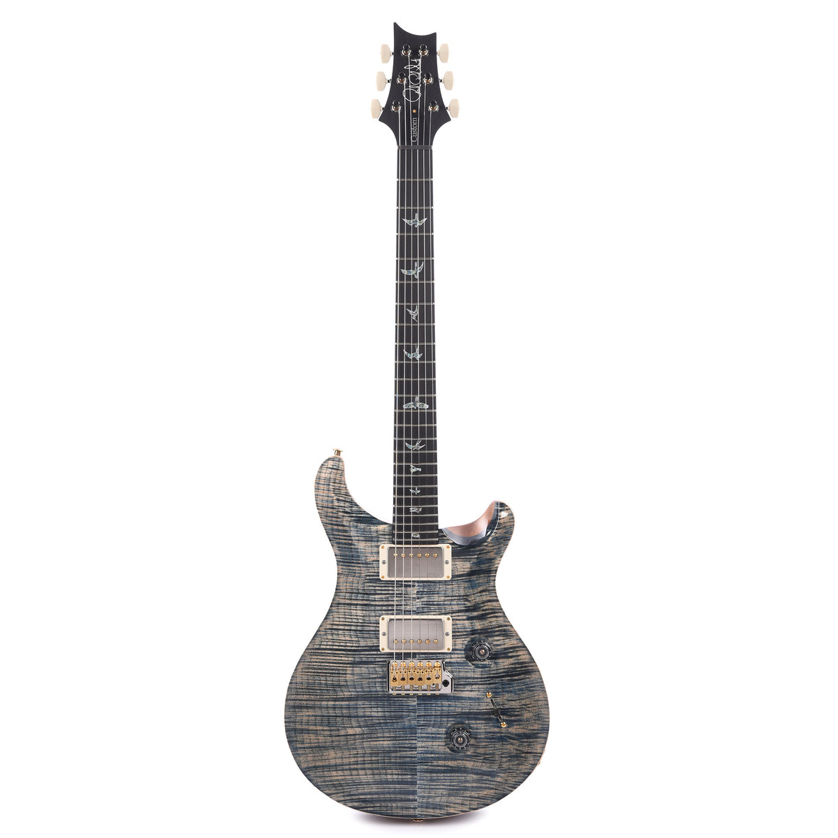 PRS Wood Library Custom 24 Fat Back 10-Top Flame Faded Whale Blue w/Figured Stained Neck & African Blackwood Fingerboard Electric Guitars / Solid Body
