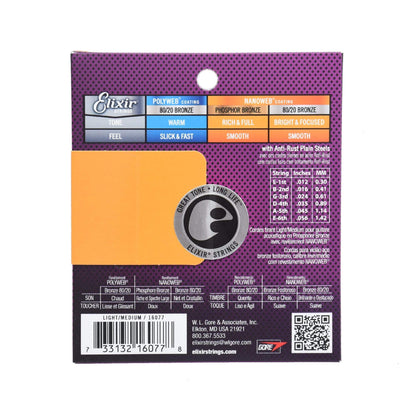 Elixir 16077 Acoustic Phospher Bronze Nanoweb Light-Medium 12-56 Accessories / Strings / Guitar Strings