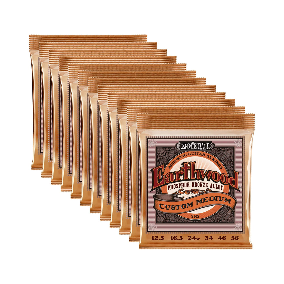 Ernie Ball Earthwood Custom Medium Acoustic Strings Phosphor Bronze 12.5-56 12 Pack Bundle Accessories / Strings / Guitar Strings