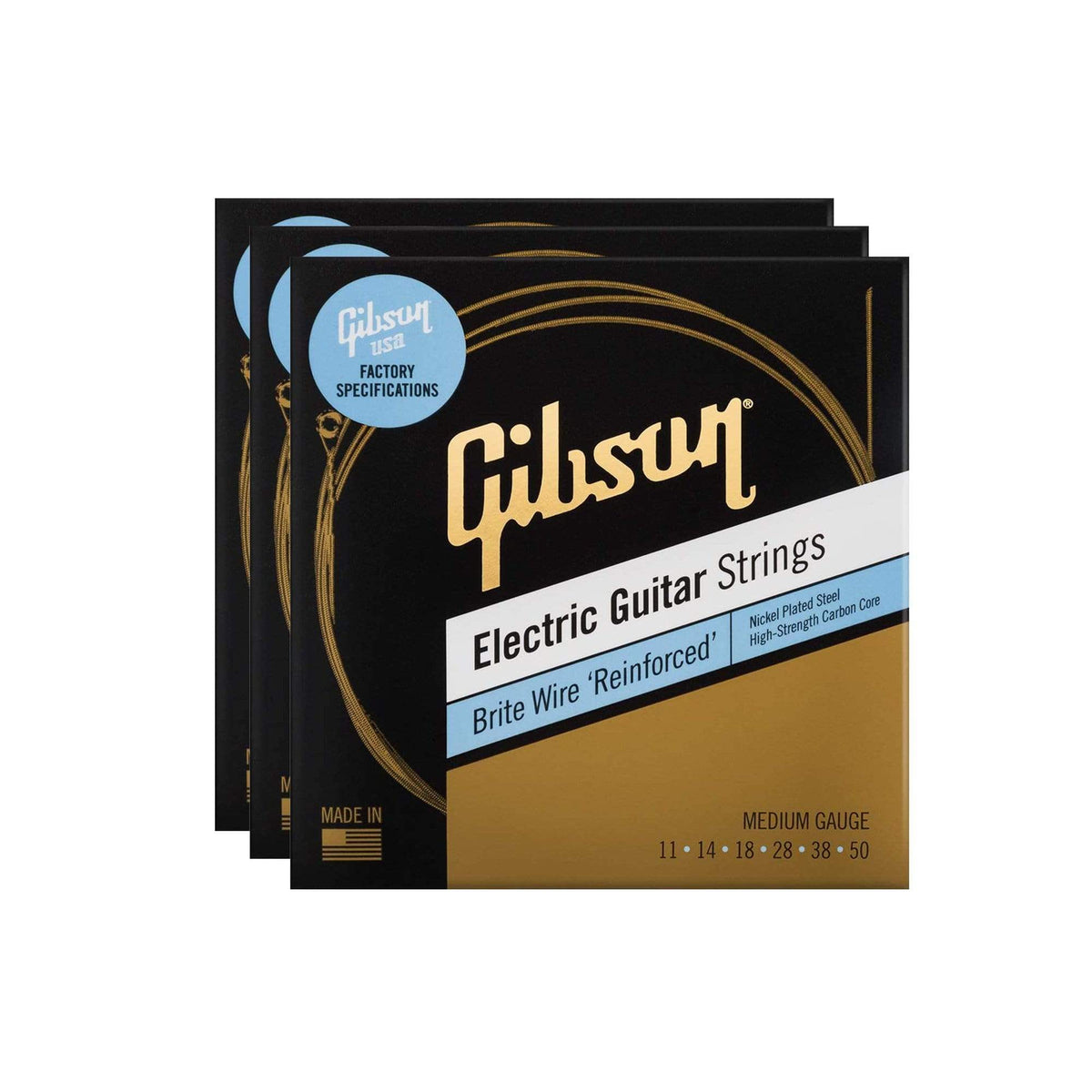 Gibson Brite Wire 'Reinforced' Electric Guitar Strings Medium Gauge 11-50 3 Pack Bundle Accessories / Strings / Guitar Strings
