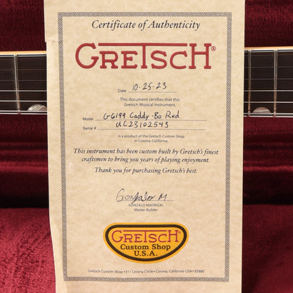 Gretsch Custom Shop Red Aniline Caddy Bo Relic w/Brazilian Rosewood Fingerboard & ThroBak ESG-102B Pickups Masterbuilt by Gonzalo Madrigal Electric Guitars / Solid Body