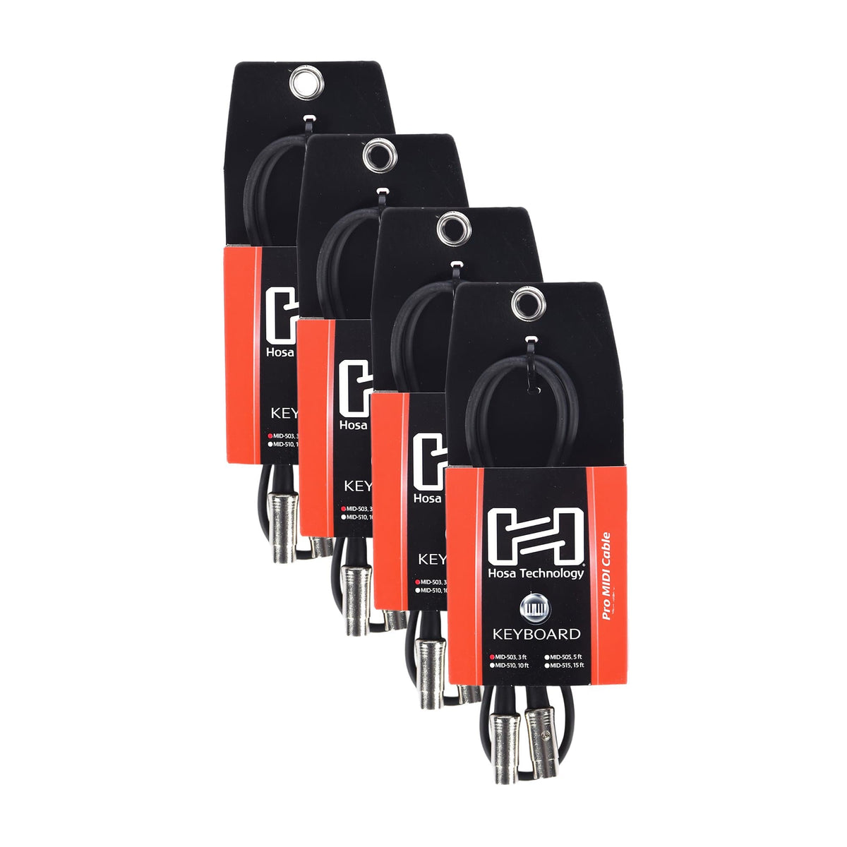 Hosa Pro MIDI Cable Serviceable 5-pin DIN to DIN 3 ft 4 Pack Bundle Accessories / Cables