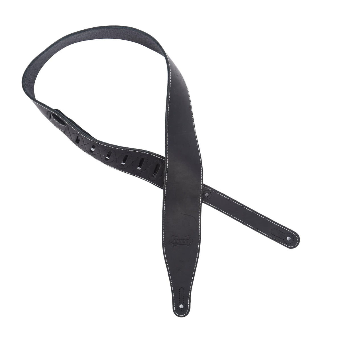 Levy's 2.5" Wide Butter Leather Guitar Strap Black Accessories / Straps
