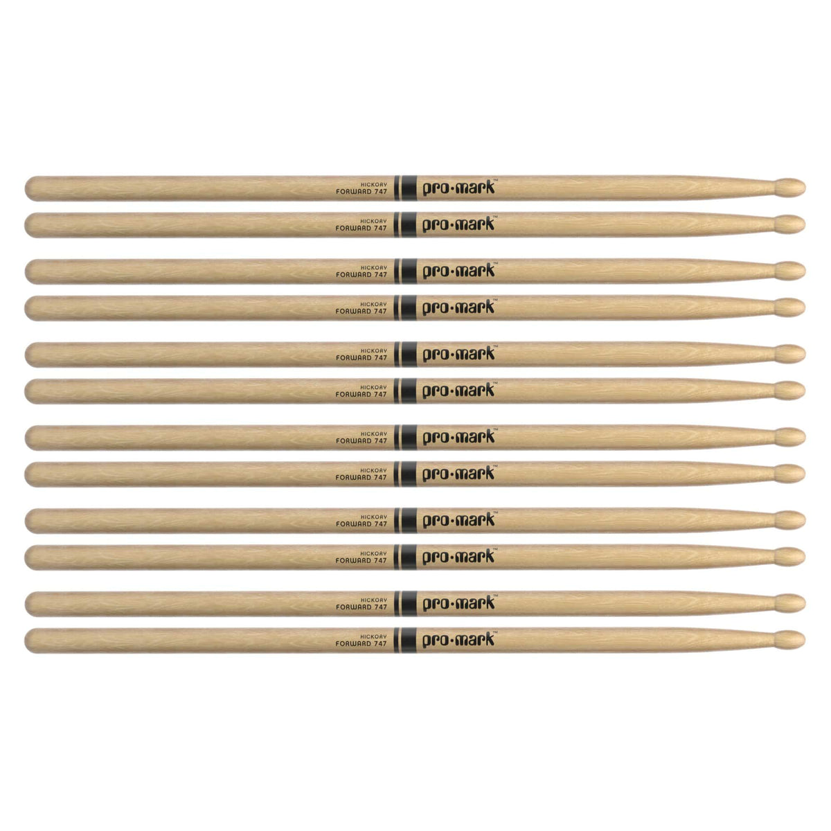 Promark American Hickory TX747W Rock Wood Tip Drum Sticks (6 Pair Bundle) Drums and Percussion / Parts and Accessories / Drum Sticks and Mallets