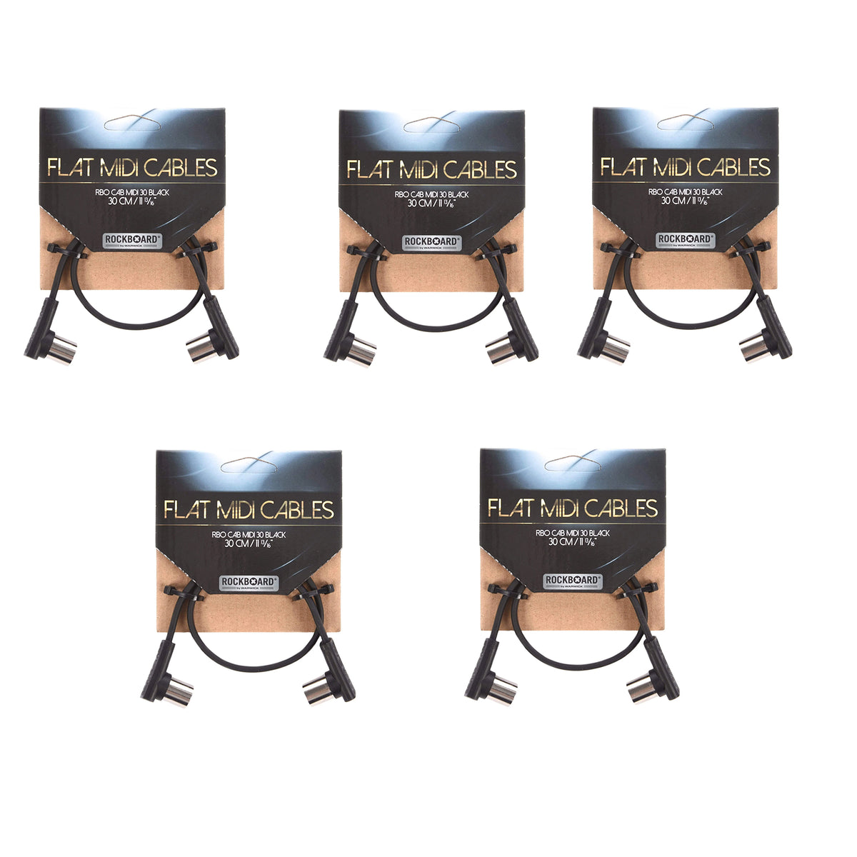 Rockgear Midi Cable, 30cm / 11.81" Black 5 Pack Bundle Accessories / Cables