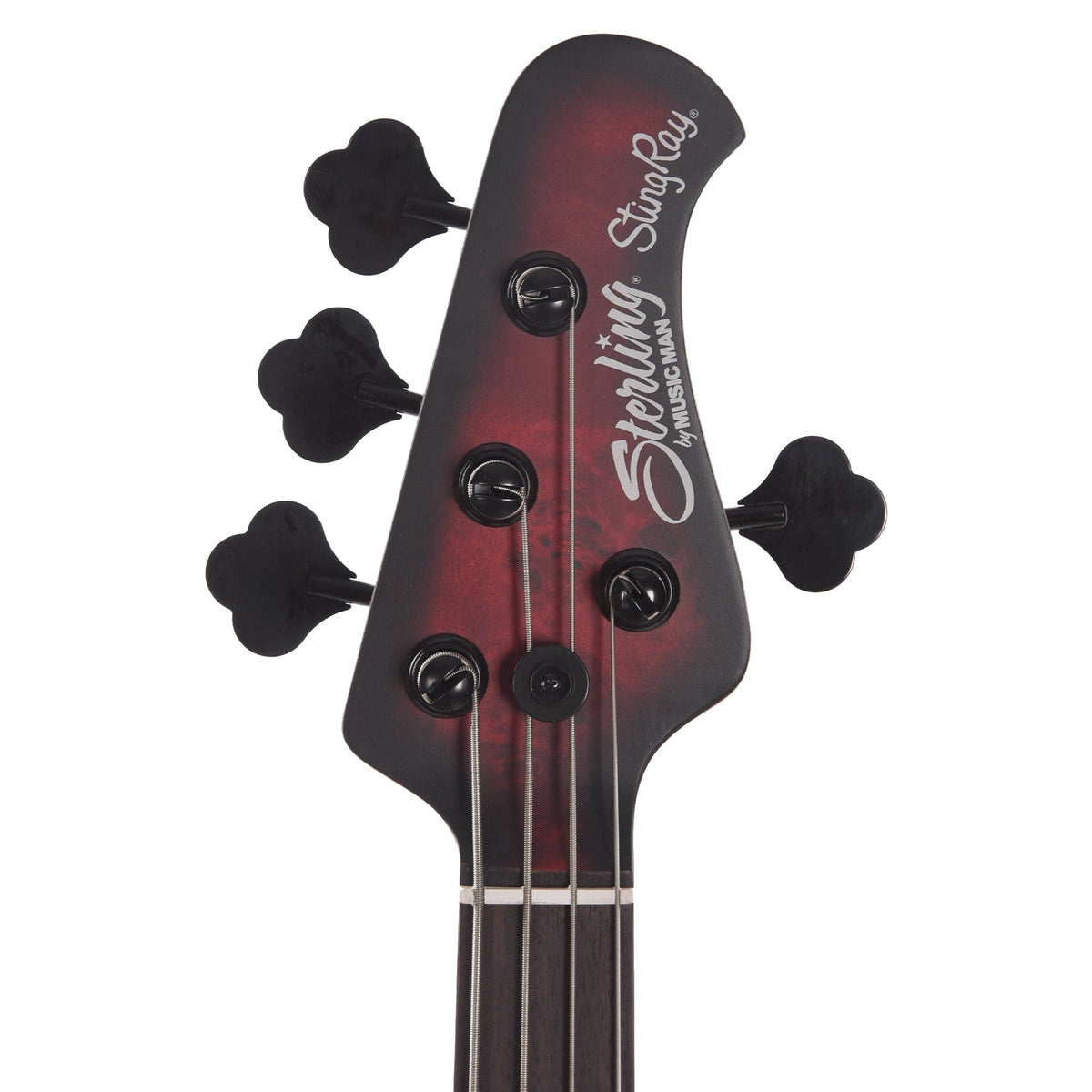 Sterling by Music Man StingRay RAY34 Poplar Burl Dark Scarlet Burst Satin Bass Guitars / 4-String