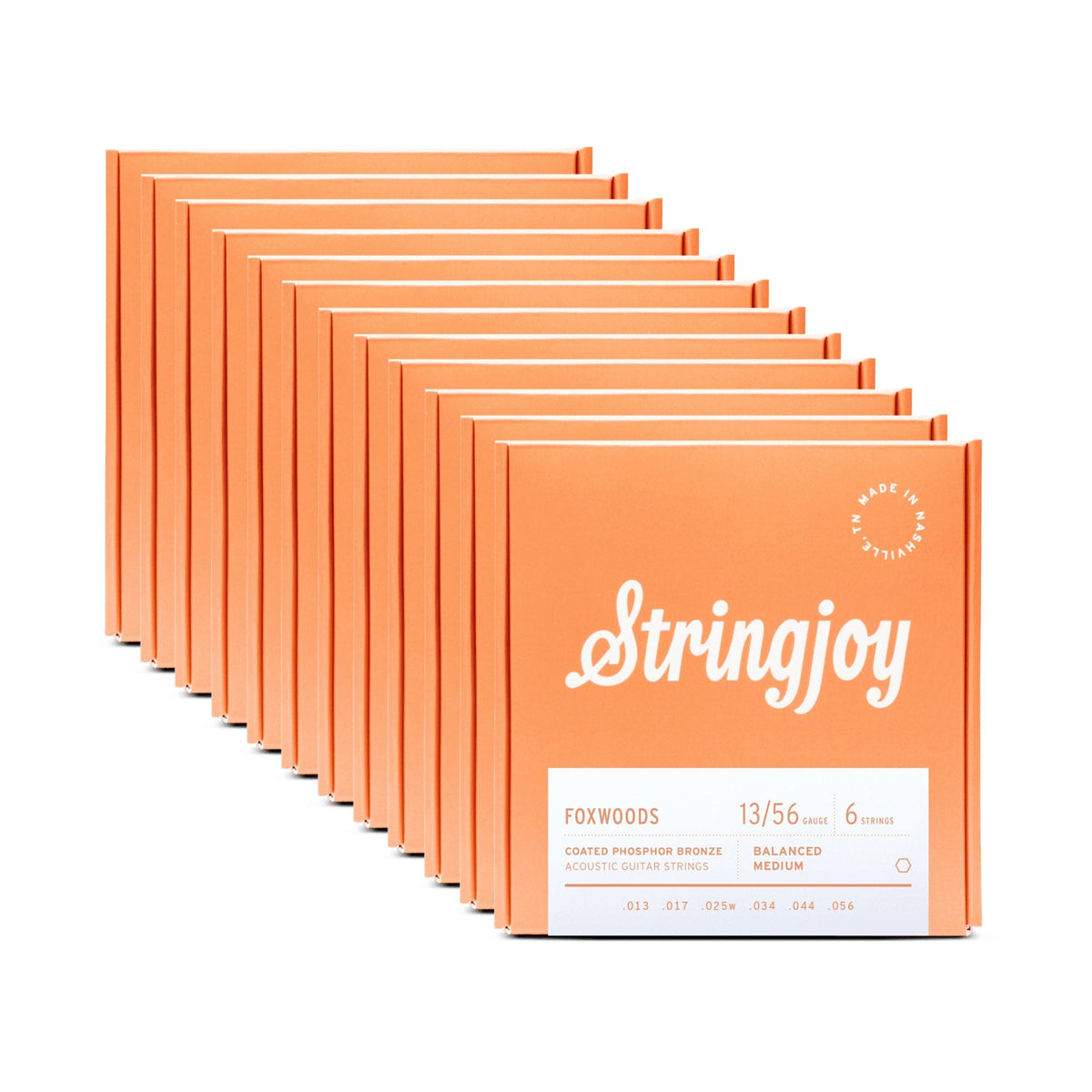 Stringjoy Foxwoods Acoustic Coated Phosphor Bronze Medium Gauge 13-56 12 Pack Bundle Accessories / Strings / Guitar Strings