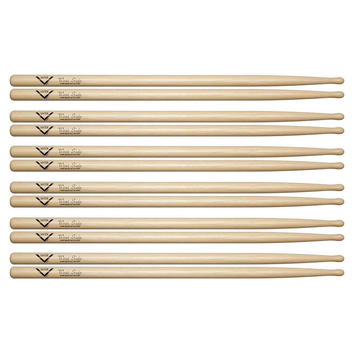 Vater Hickory West Side Wood Tip Drum Sticks (6 Pair Bundle) Drums and Percussion